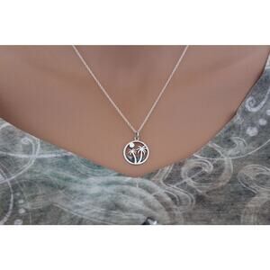 Sterling Silver Palm Tree Sunset Charm Necklace
